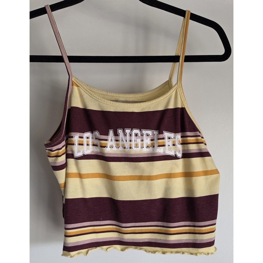 Weekend Soul Womens Los Angeles Striped Tank Top S Yellow Sleeveless Cropped
